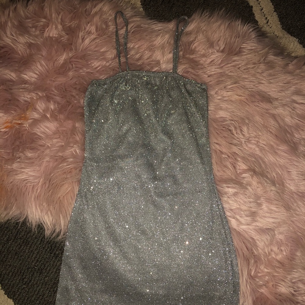 Silver tight sparkly dress